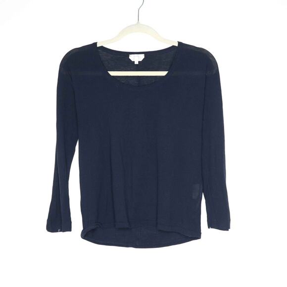 MaxMara Top Women's M Navy Semi Sheer Knit 3/4 Sleeve Solid Scoop Neck - Picture 1 of 7